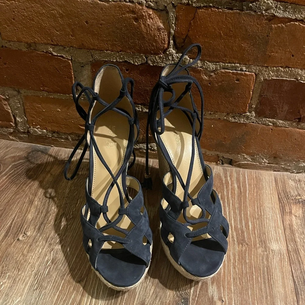 Michael Kors Navy Blue Espadrille Wedges - Picture 2 of 5